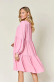 Double Take Full Size V-Neck Balloon Sleeve Tiered Dress with Pockets  Style Ratio