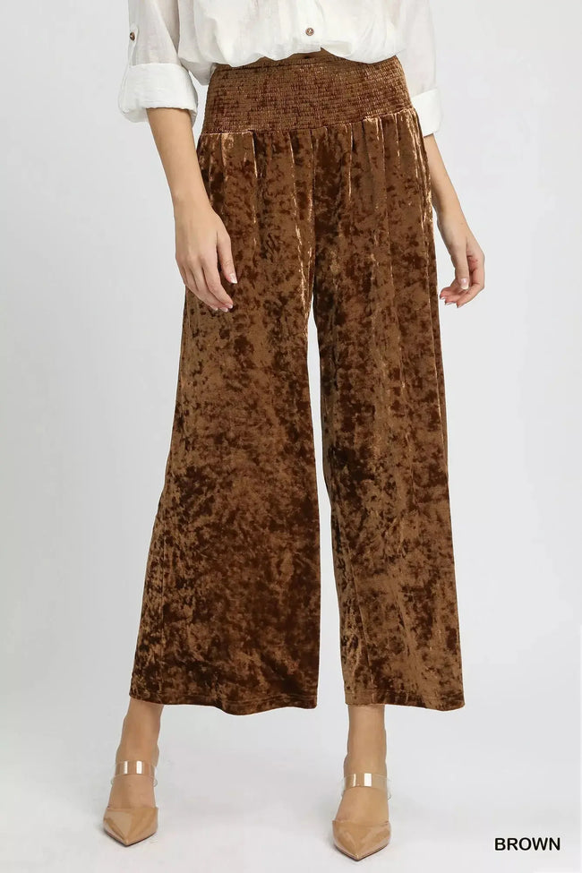 Umgee Velvet Smocked Waistband Wide Leg Pants  Style Ratio