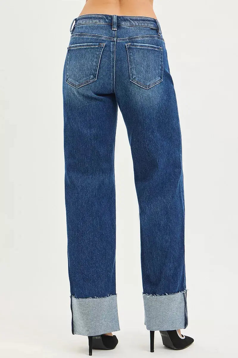 RISEN Mid Rise Wide Straight Jeans With Wide Cuff  Style Ratio