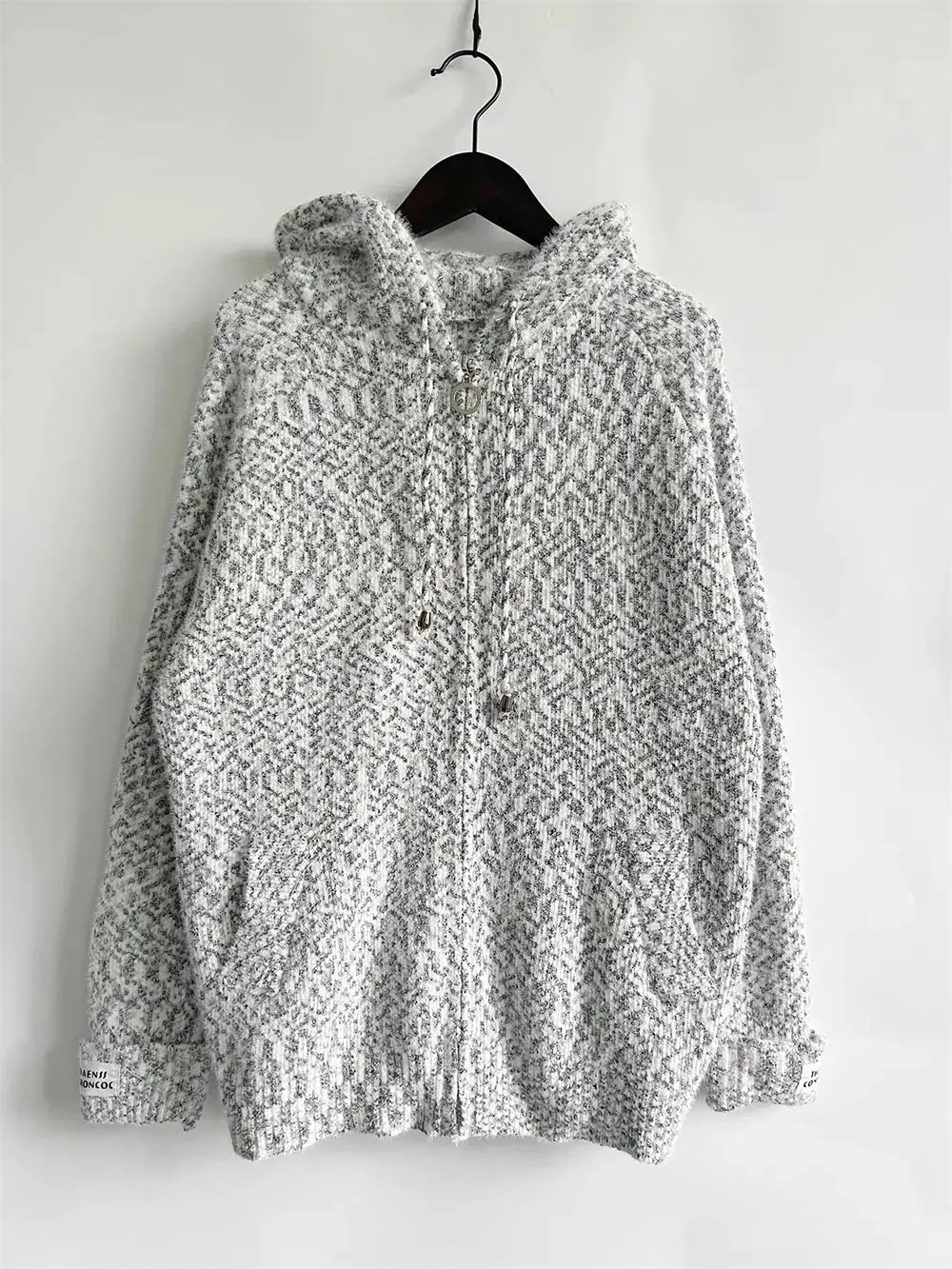 Zip Up Drawstring Long Sleeve Hooded Sweater  Style Ratio