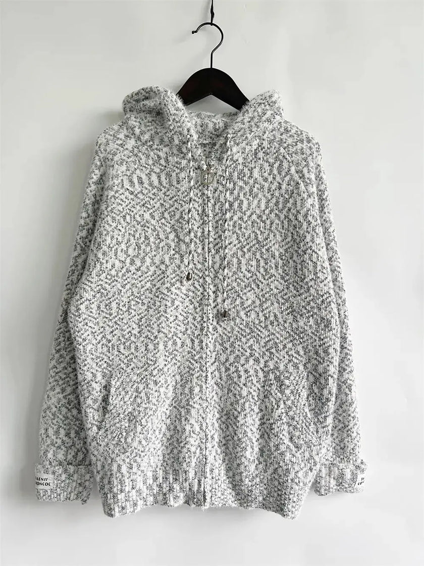 Zip Up Drawstring Long Sleeve Hooded Sweater  Style Ratio