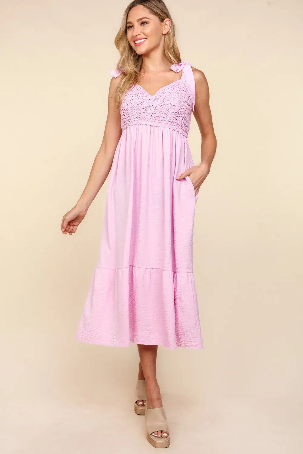 Haptics V-Neck Sleeveless Lace Ruffle Hem Cami Dress  Style Ratio