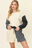 Double Take Full Size Contrast Drop Shoulder Top and Shorts Set  Style Ratio