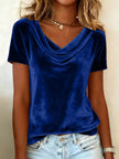 Full Size Cowl Neck Short Sleeve Top  Style Ratio