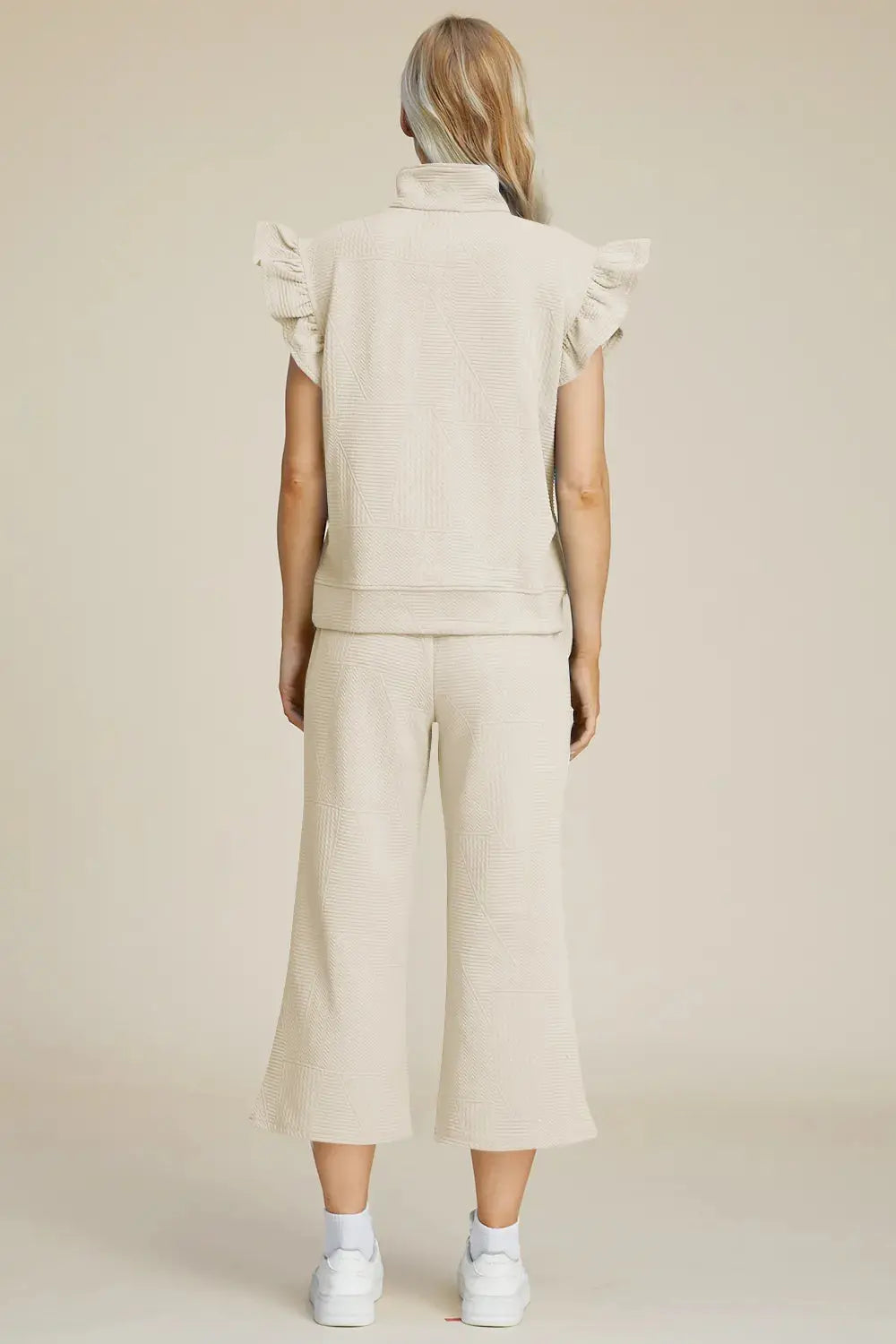 Double Take Full Size Texture Ruffle Short Sleeve Top and Wide Leg Pants Set  Style Ratio