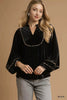 Umgee Velvet Long Sleeve Blouse with Contrast Trim  Style Ratio