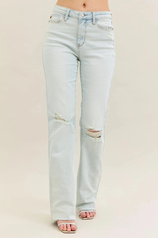 Judy Blue Destroy & Fray Hem Bootcut Jeans  Style Ratio