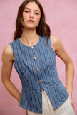 SO ME Stripe Slim Fit Button Front Denim Vest Top  Style Ratio
