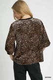 Umgee Leopard Round Neck Three-Quarter Sleeve Blouse  Style Ratio
