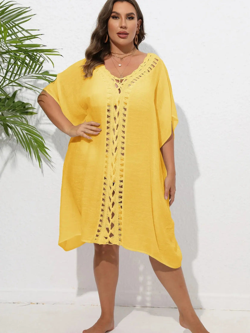 Crochet Trim V-Neck Beach Cover Up  Style Ratio