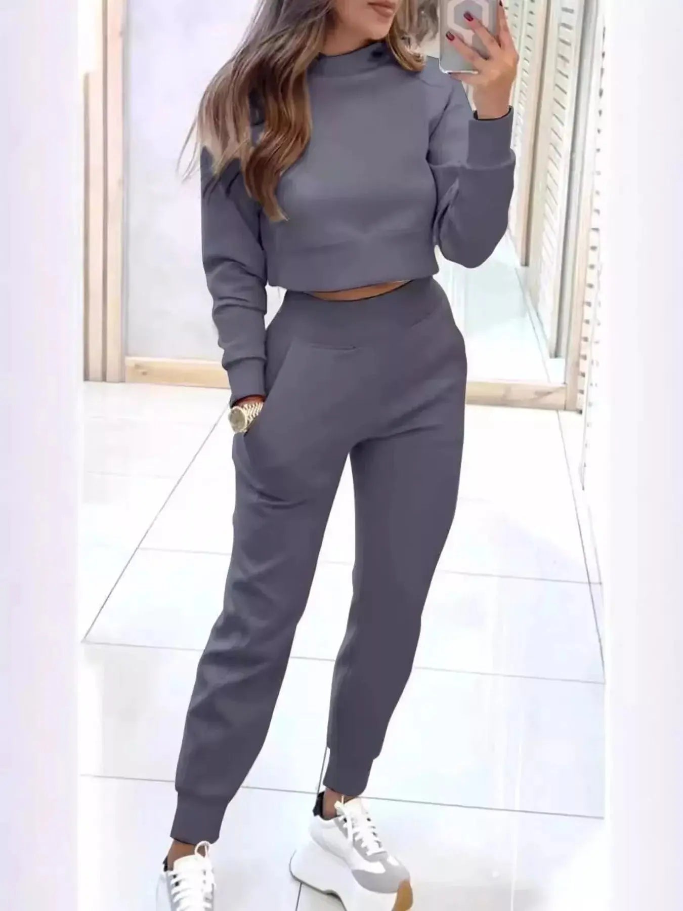 Casual Chic Cropped Sweatshirt and Jogger Set  Style Ratio