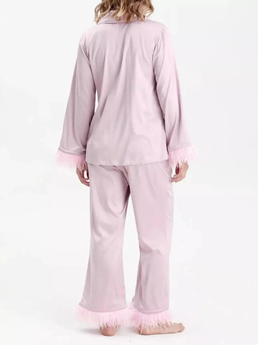 Silky Button Up Top and Pants Lounge Set  Style Ratio