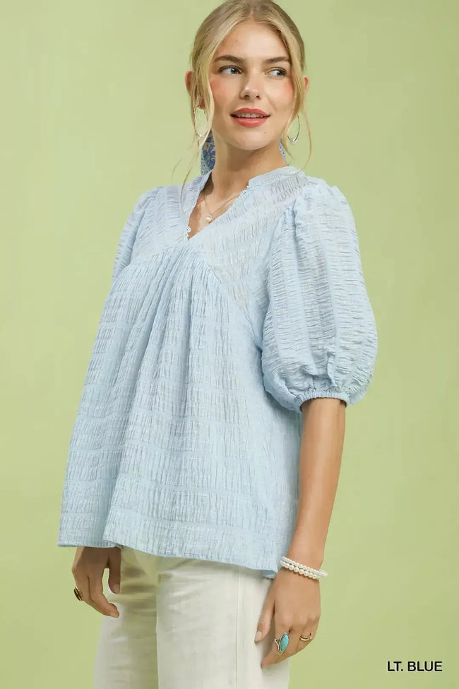 Umgee Textured Puff Sleeve Blouse  Style Ratio