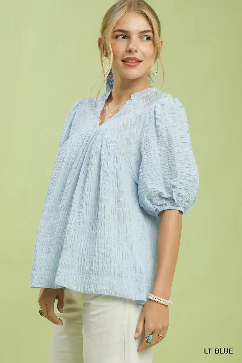 Umgee Textured Puff Sleeve Blouse  Style Ratio