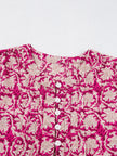 Floral Print Split Neck Pleated Long Sleeve Blouse  Style Ratio