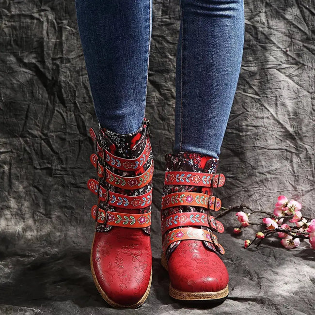 Embroidered Round Toe Boots  Style Ratio