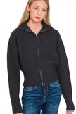 Zenana Ribbed Collared Zip Up Cardigan  Style Ratio