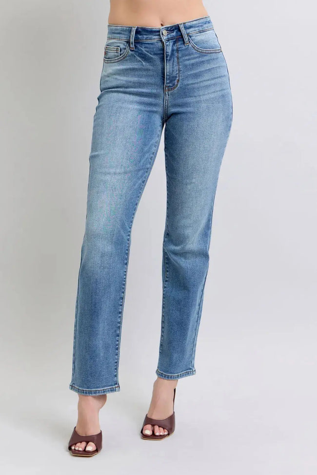 Judy Blue Full Size Run Vintage Wash Thermal Straight Jeans  Style Ratio