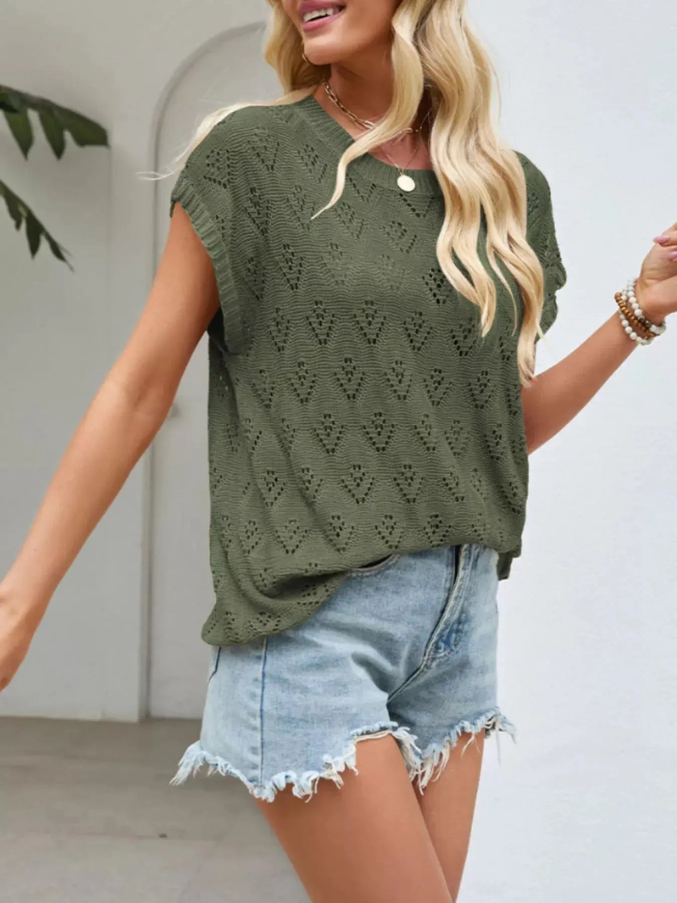 Openwork Short Sleeve Knit Top  Style Ratio