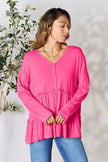 Double Take Half Button Long Sleeve Ruffle Hem Blouse  Style Ratio