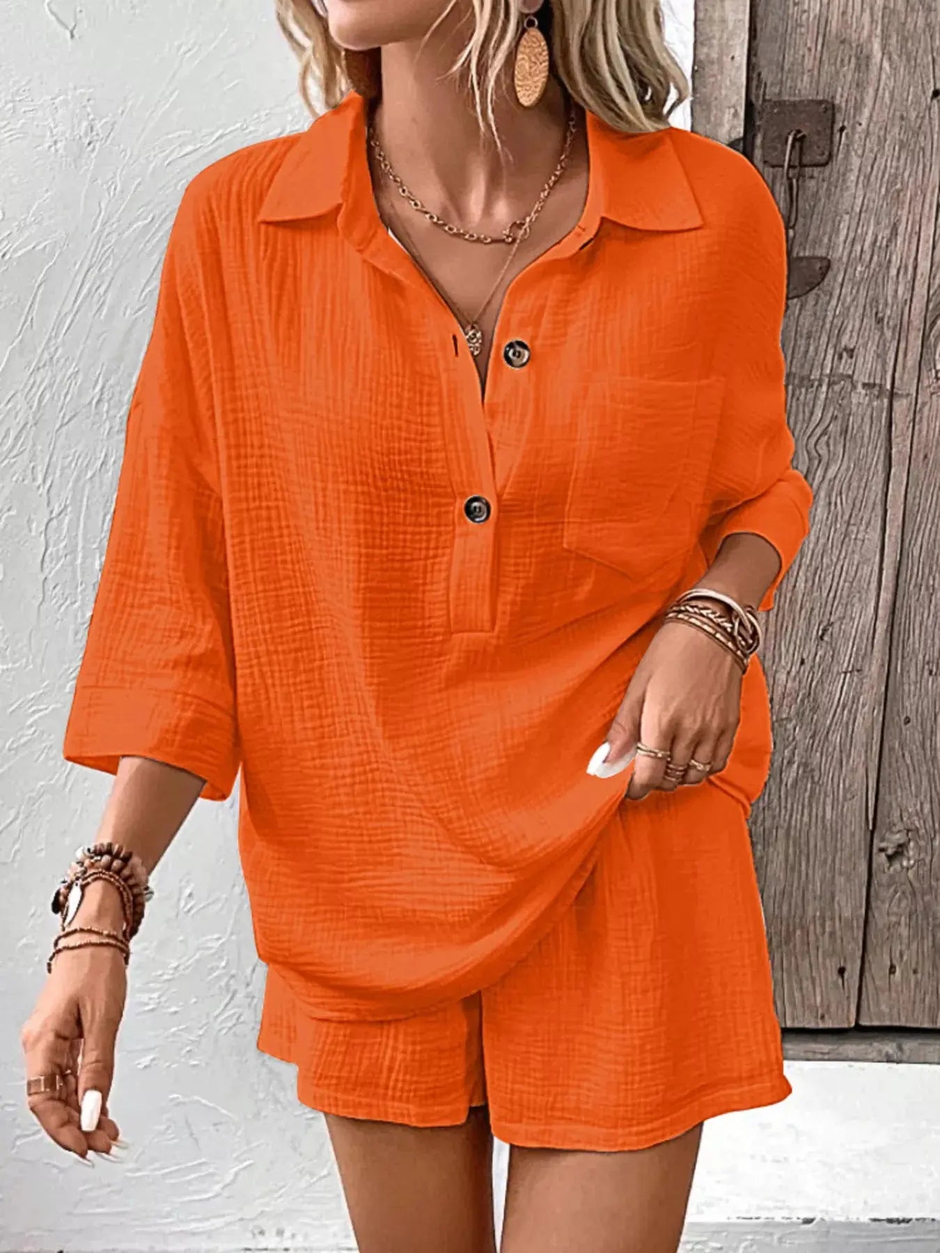 Button Detail Top and Shorts Set  Style Ratio