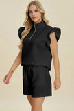 Double Take Full Size Texture Flounce Sleeve Top and Shorts Set  Style Ratio