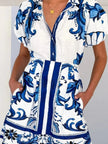 Printed Puff Sleeve Top and Skirt Set  Style Ratio