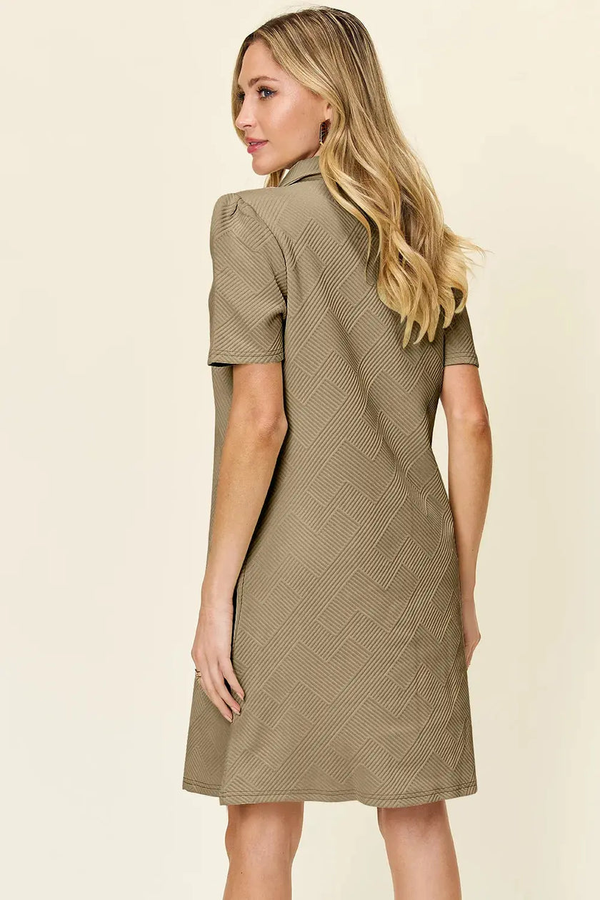 Double Take Full Size Texture Collared Neck Short Sleeve Dress  Style Ratio