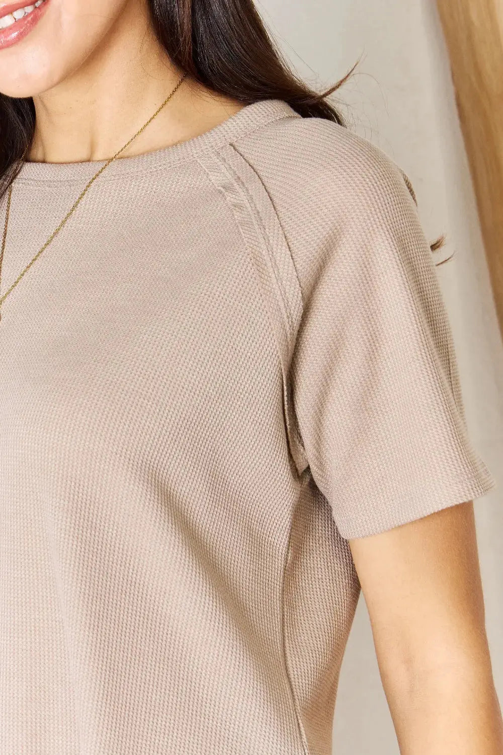 Zenana Baby Waffle Short Sleeve Slit High Low Short Sleeve Shirt  Style Ratio