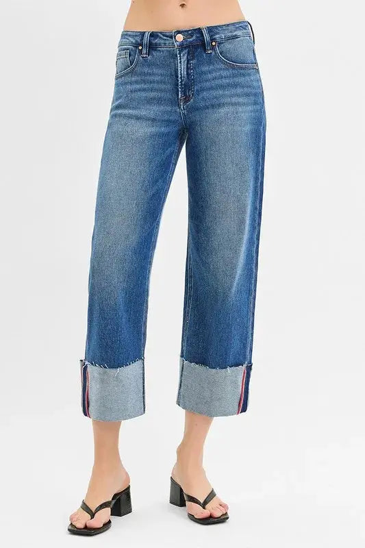 RISEN Full Size Tummy Control Mid Rise Crop Wide Cuffed Jeans  Style Ratio