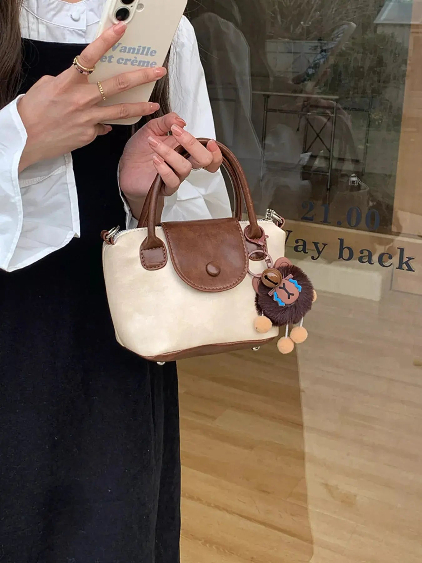 Two-Tone Flap Decor Crossbody Bag with Charm  Style Ratio