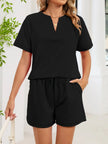 Notched Short Sleeve Top and Shorts Set  Style Ratio