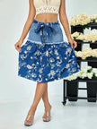 Floral Denim Skirt with Frayed Hem Detail  Style Ratio
