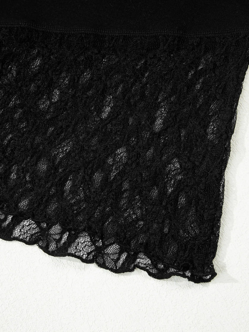 Asymmetric Sheer Floral Lace Long Sleeve Top  Style Ratio