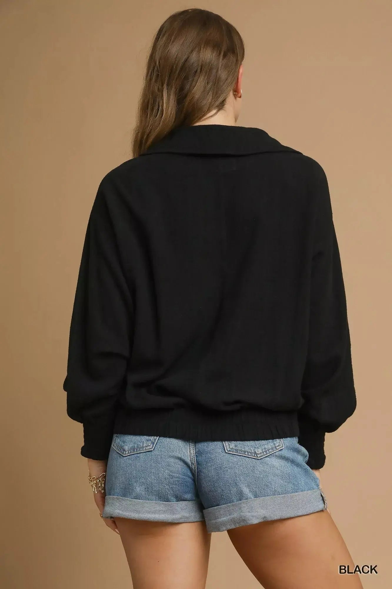 Umgee Linen Long Sleeves Elastic Hem Blouse  Style Ratio