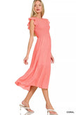 Zenana Woven Smocked Ruffle Sleeve Midi Dress  Style Ratio