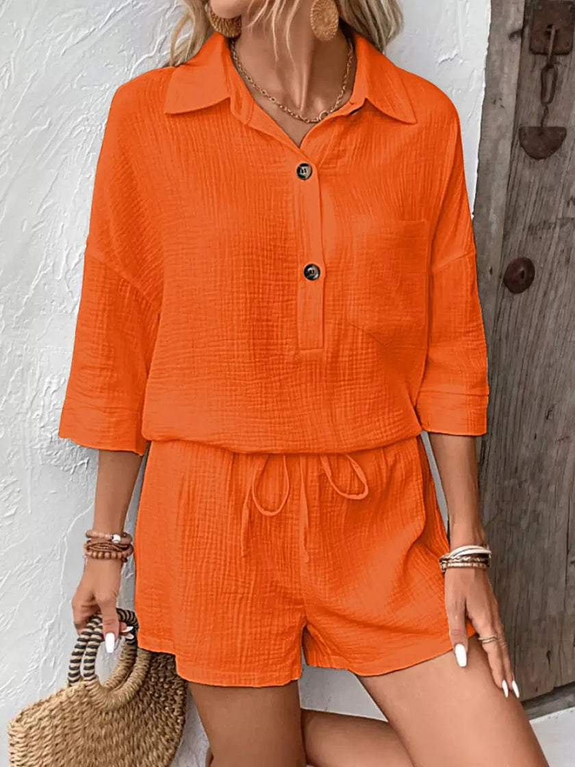 Button Detail Top and Shorts Set  Style Ratio
