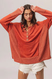 BiBi French Terry Knit Side Block Buttoned Henley Sweatshirt  Style Ratio