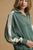 Umgee Contrast Long Sleeve Sweatshirt with Collar  Style Ratio