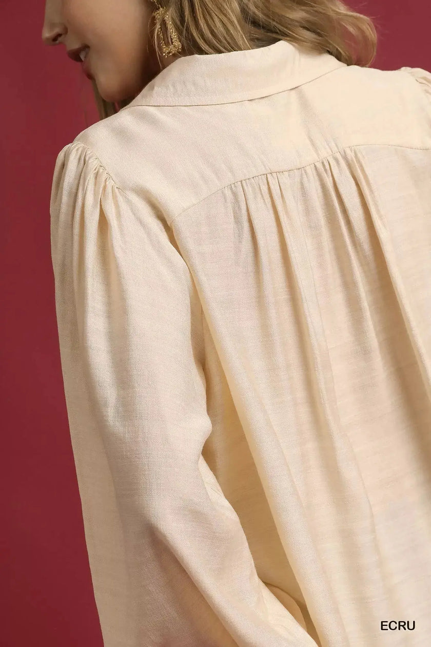Umgee Long Sleeve Blouse with Leopard Print Trim  Style Ratio
