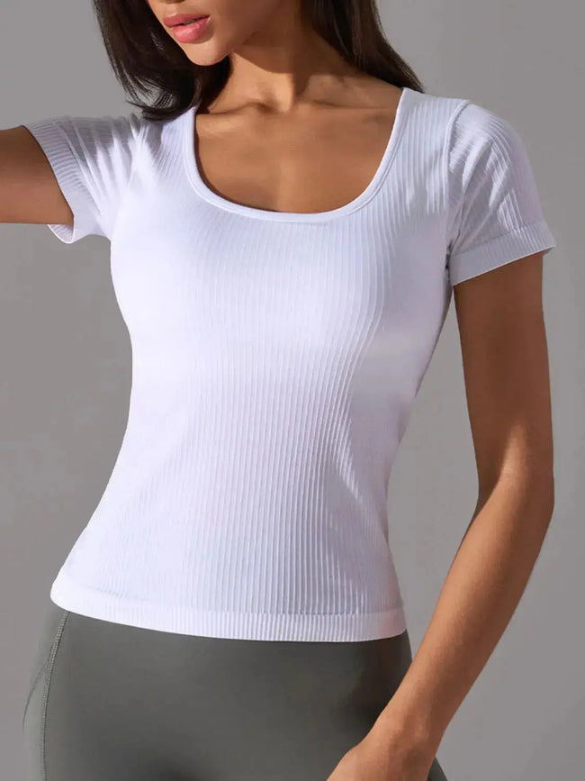 Square Neck Active T-Shirt with Detachable Chest Pads  Style Ratio