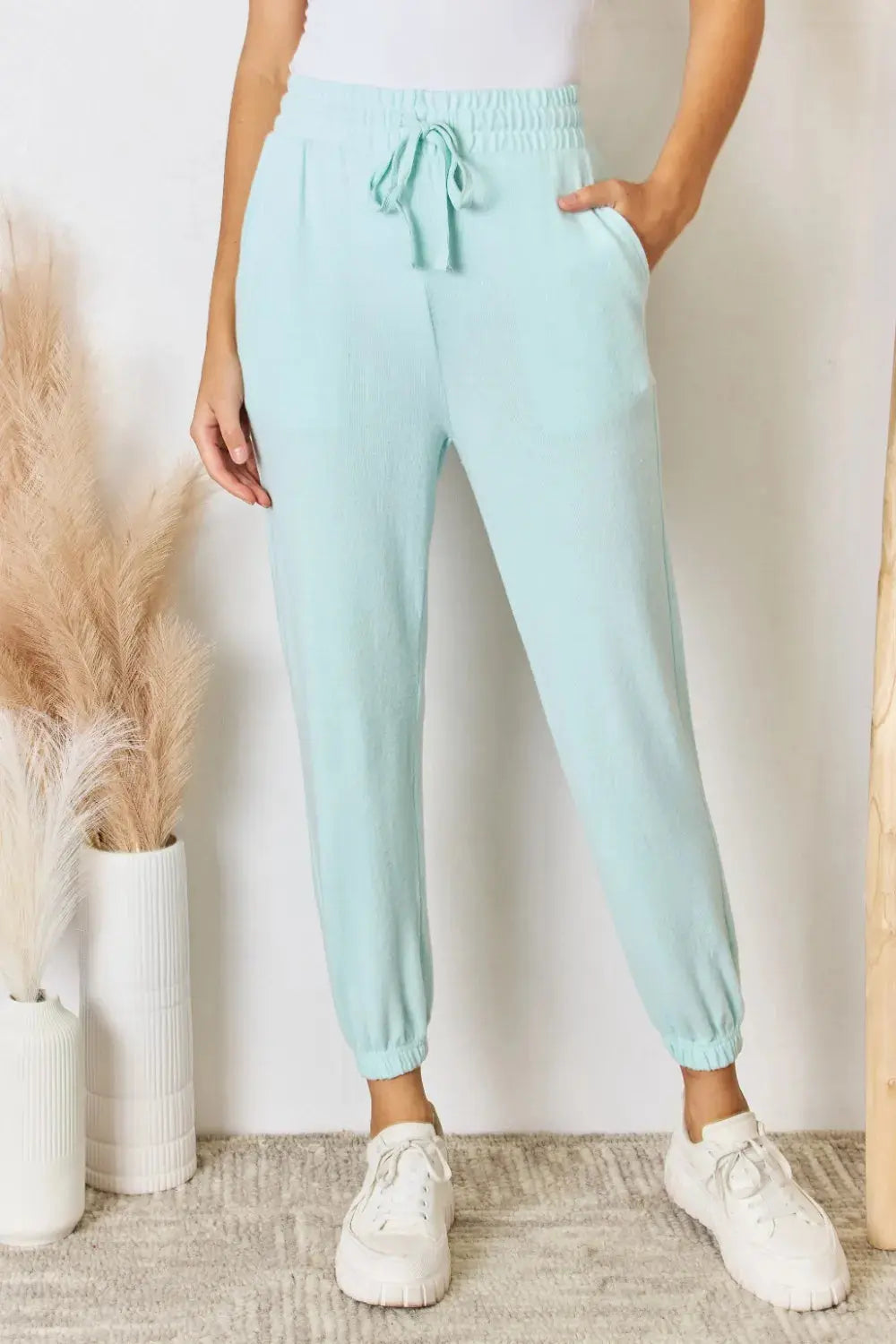 RISEN Full Size Drawstring Ultra Soft Knit Jogger  Style Ratio