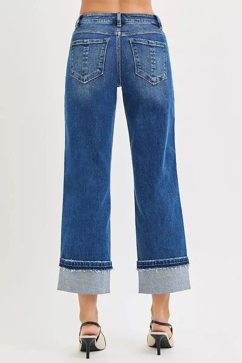 RISEN Mid Rise Ankle Straight Jeans with Cuffed Hem  Style Ratio
