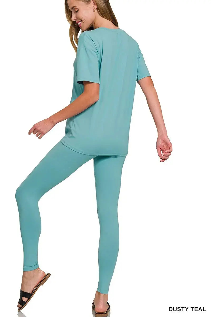 Zenana Brushed Dty Microfiber Short Sleeve Top and Pants Loungewear Set  Style Ratio