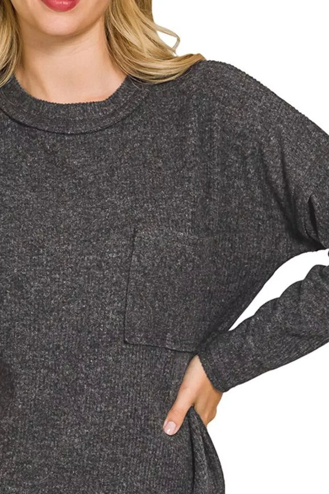 Zenana Ribbed Brushed Melange Hacci Sweatshirt  Style Ratio