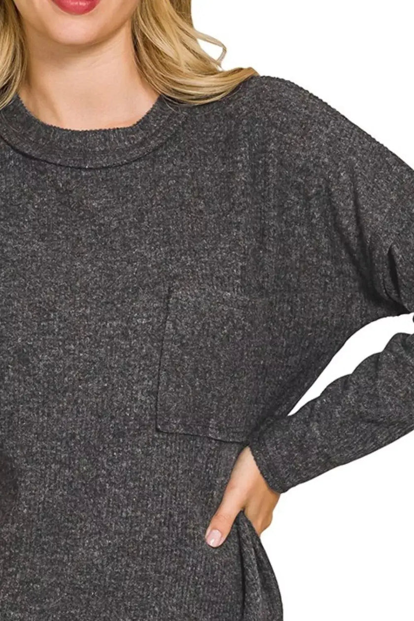 Zenana Ribbed Brushed Melange Hacci Sweatshirt  Style Ratio