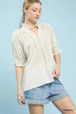 Umgee Linen Scalloped Ruffle Neck Blouse  Style Ratio