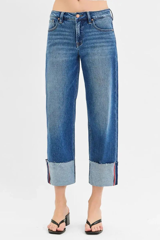 RISEN Full Size Tummy Control Mid Rise Crop Wide Cuffed Jeans  Style Ratio