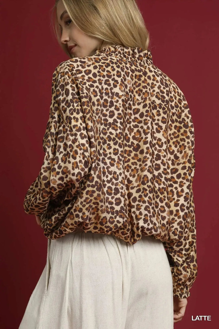 Umgee Leopard Print Balloon Sleeve Blouse  Style Ratio