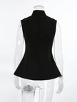 Stand Collar Button-Down Vest Coat  Style Ratio